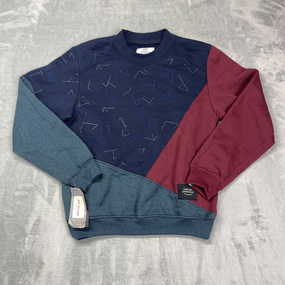 Someone Somewhere Sweatshirt Mens Small Multi Colorblock Fleece Lined Crewneck